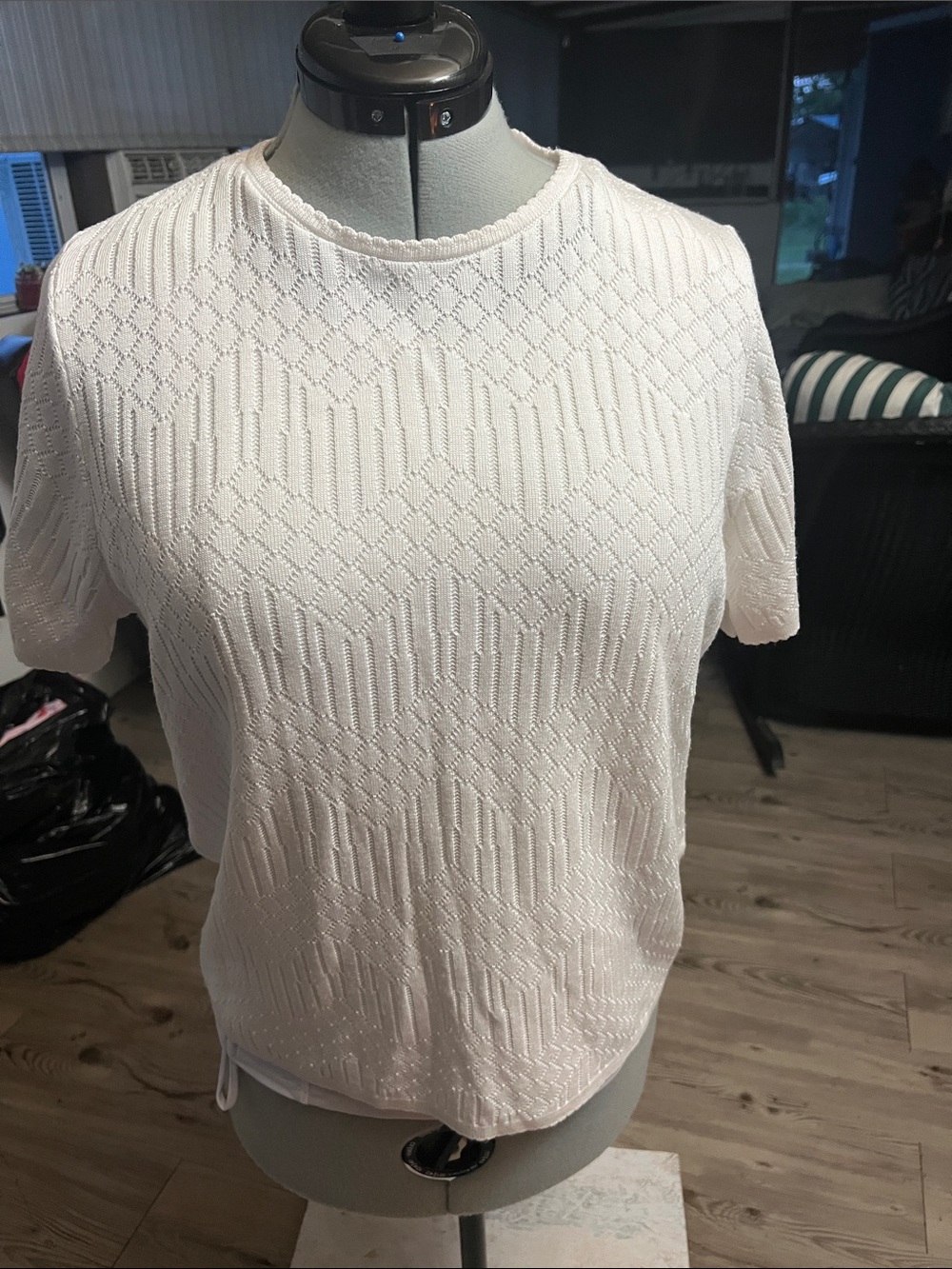 Alfred Dunner White Short-Sleeve Textured Knit Top